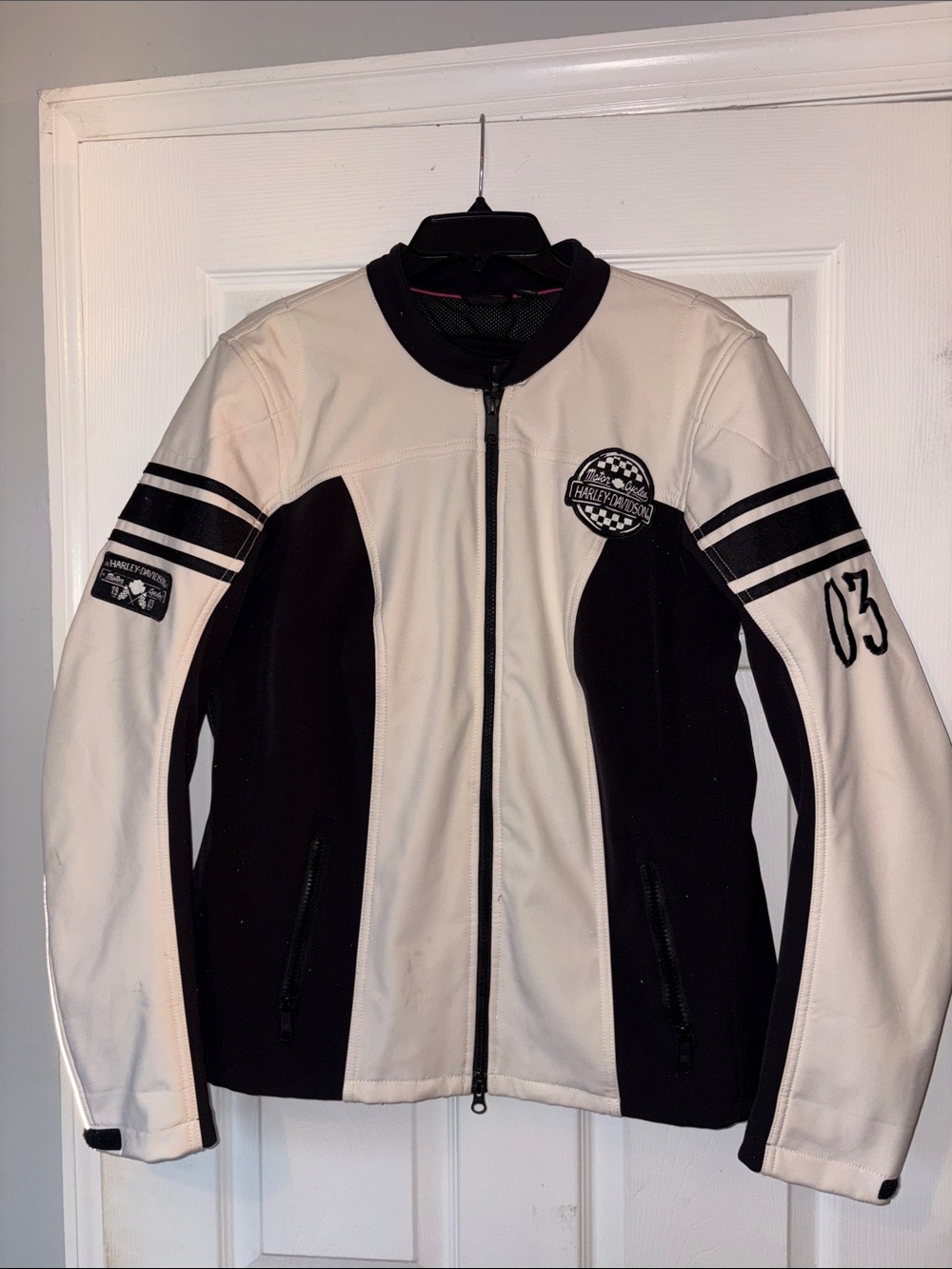 Harley-Davidson Black & White Bomber Jacket with Racing Patches